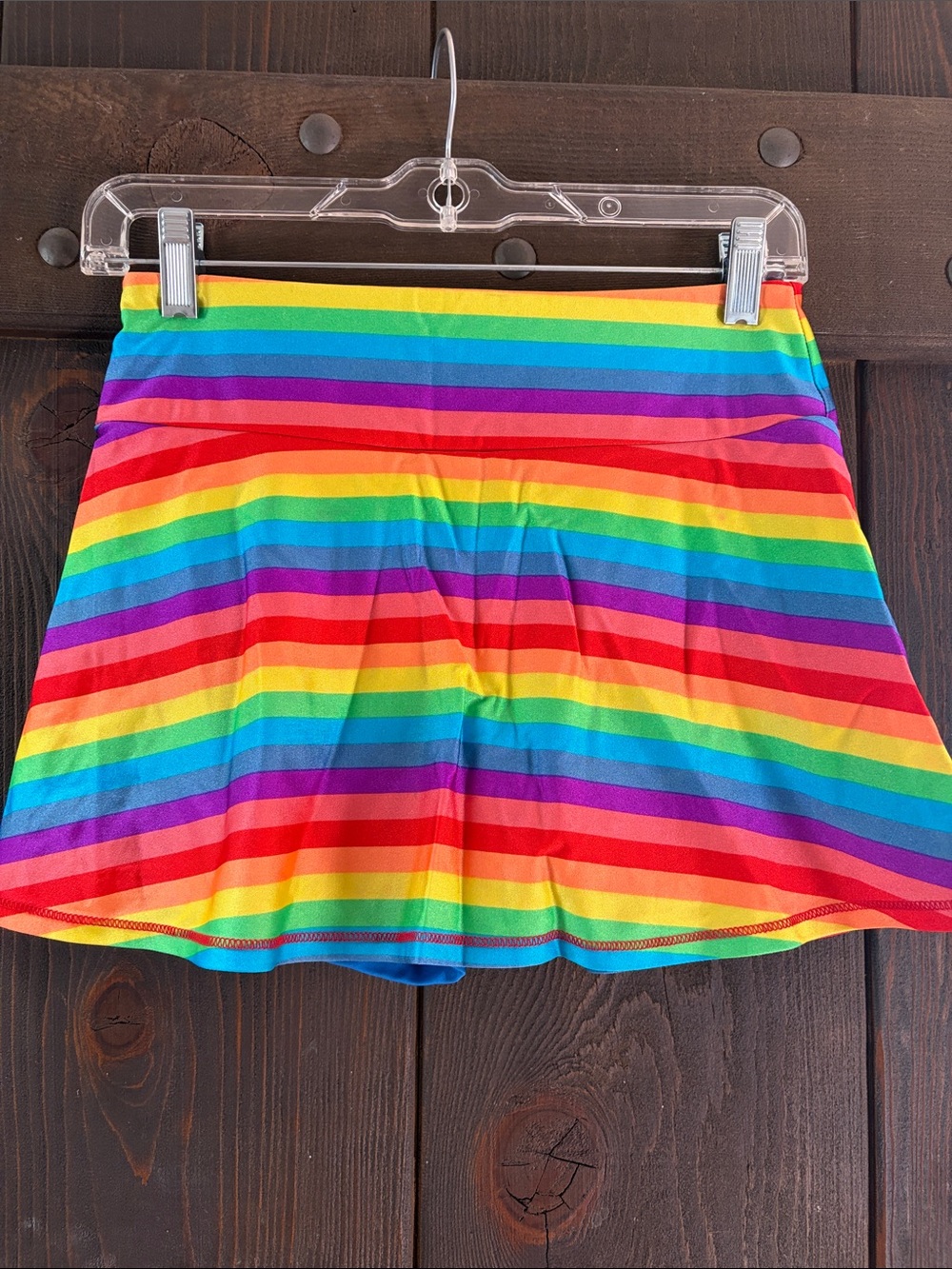 Bright Rainbow Stripe Athletic Skort with Blue Inner Shorts